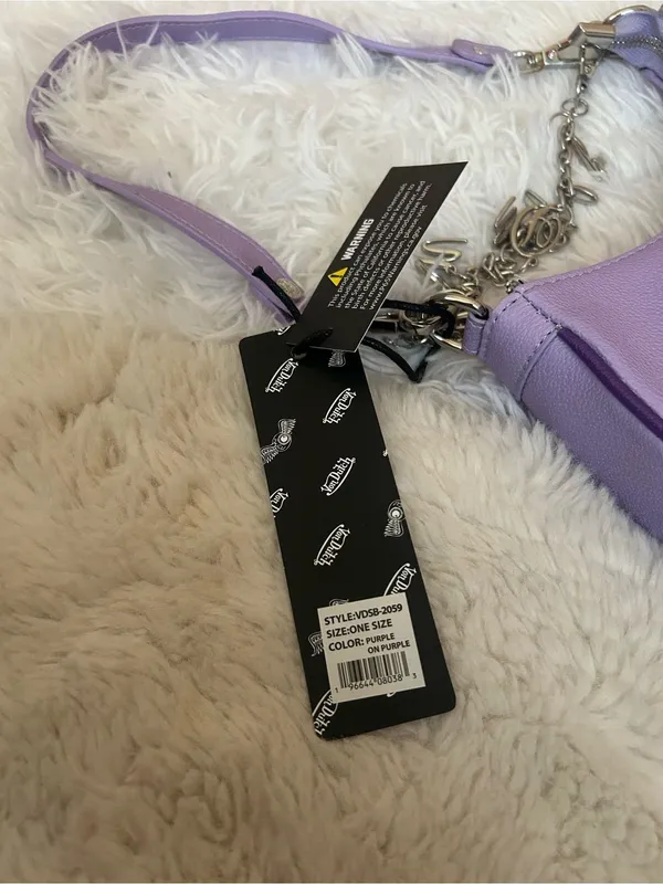 Von Dutch purple shoulder bag with chain charms purse tote handbag Y2K New - Image 10