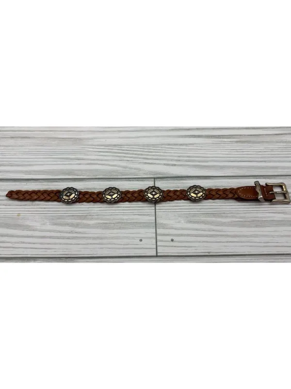 Vintage Brighton Southwestern Western Concho Braided Brown Leather Bracelet 9" - Image 5