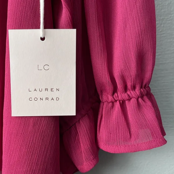 LC Lauren Conrad Top Size XL Berry Sheer Ruffled Romantic Feminine Lace Trimmed - Image 5