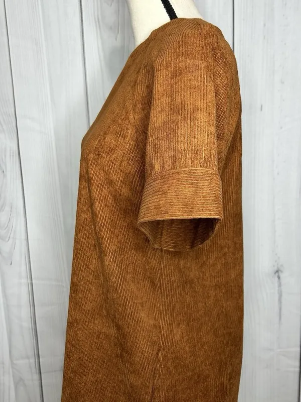 Loveriche Dress Women's Sz S Brown Corduroy Short Sleeve - Image 5