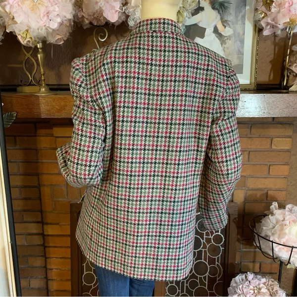 Vintage 1980'S Jack Set Cotton Blend Houndstooth Print Blazer (12) - Image 9