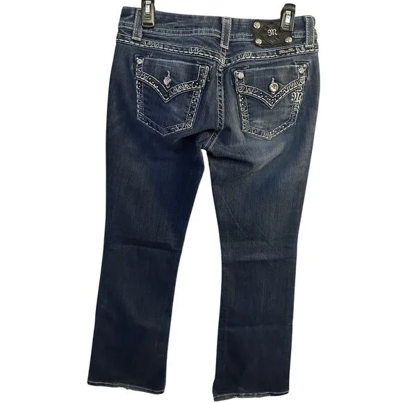 Miss Me Jeans Low Rise Easy Boot Size 28 Embellished Flap Pockets Thick Stitch - Image 2
