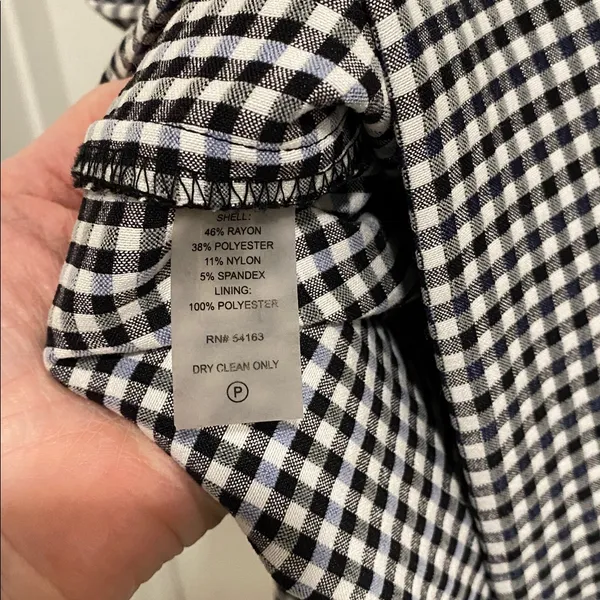 Calvin Klein Gingham Ruffle Puff Sleeve Black & White V neck Midi Dress size 6 - Image 8