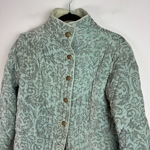 Antik Batik Cotton Velvet Quilted Paisley Print Jacket Coat Sz Small Seafoam - Image 4