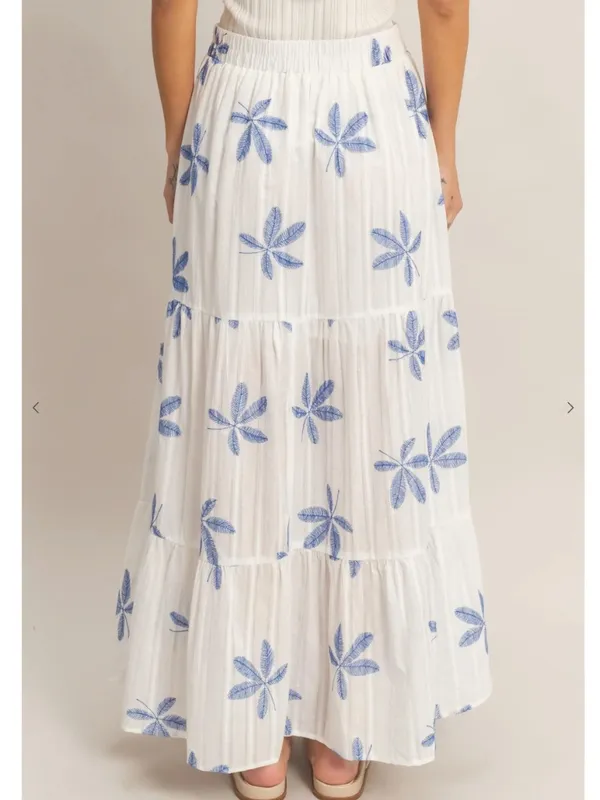 HYFVE Blue Botanical Vacation Tiered Maxi Skirt Side Slit Large - Image 4