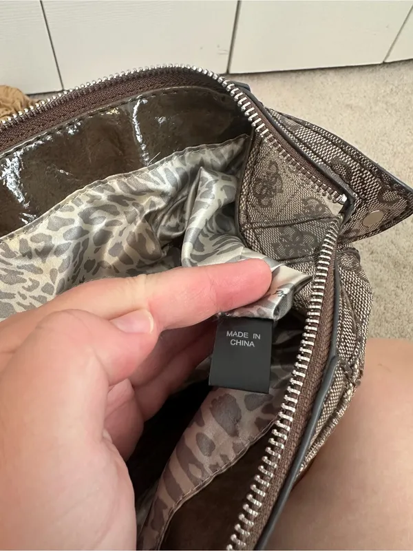 GUESS Brown Monogram Satchel Purse with Logo Plaque - Image 11
