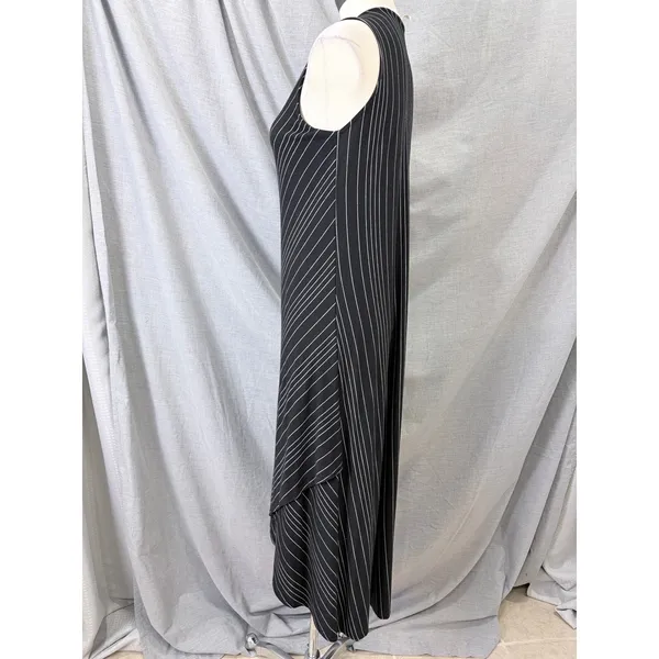 Chalet‎ Black White Pinstripe Bias Cut Sleeveless Asymmetrical Maxi Dress M USA - Image 4