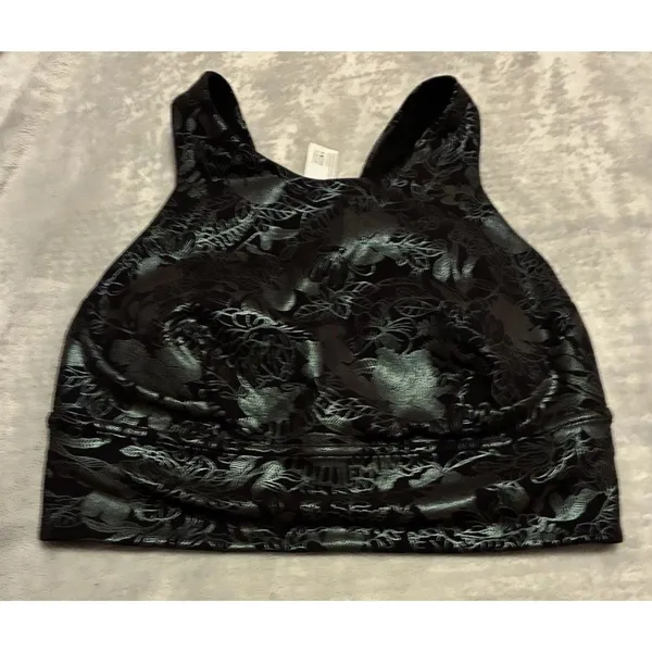 Lululemon Wunder Train Longline Bra Logo Flourish Black Iridescent Foil Sz 6 B/C - Image 2
