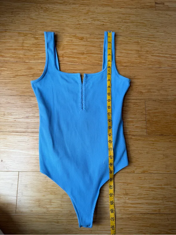 Abercrombie Soft A&F Blue Ribbed Hook & Eye Bodysuit M - Image 5