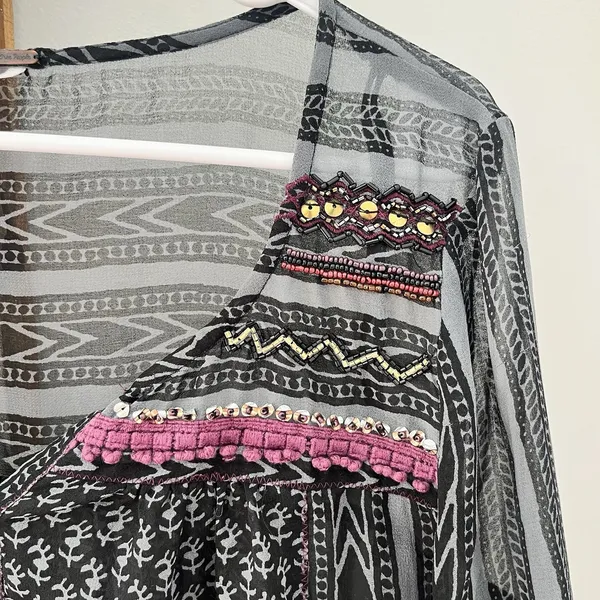 Free‎ People "Feather in the Wind" Sheer Boho Airy Embellished Tunic Size S - Image 3