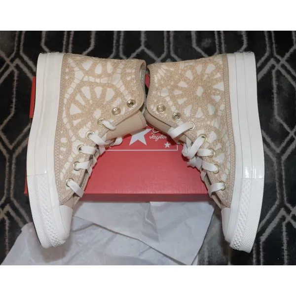 Converse Crochet Off-White & Beige Chuck 70 Hi Sneakers - Image 9