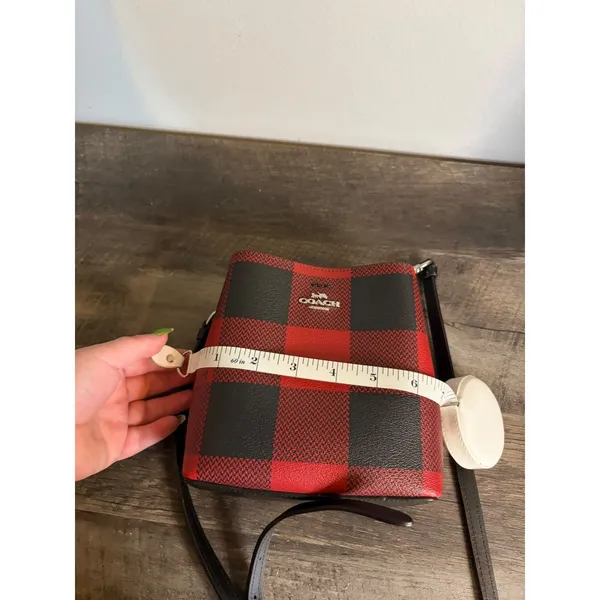 Coach Mini Town Bucket Bag Buffalo Plaid Red Black Crossbody C1548 - Image 10