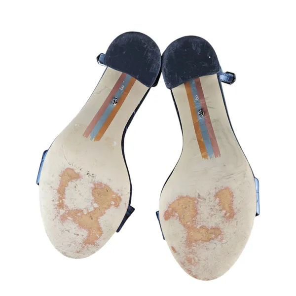 Sam Edelman Yaro Navy Crocodile Heels Open Toe Block Sandals Womens Size 8 - Image 8