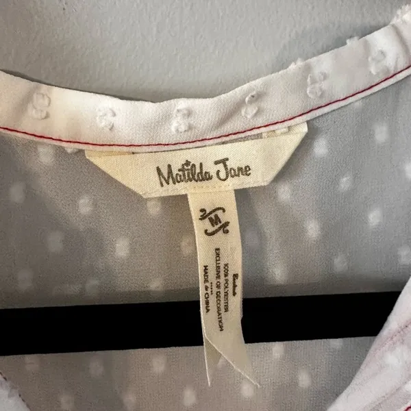 Matilda Jane Cream‎ Swiss Dot Light the Way Tunic Sheer Button up Size Medium - Image 5