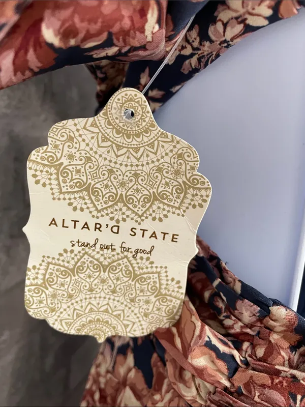 Altar'd State Annmarie Navy/Brown Floral Cutout Dress - Image 5
