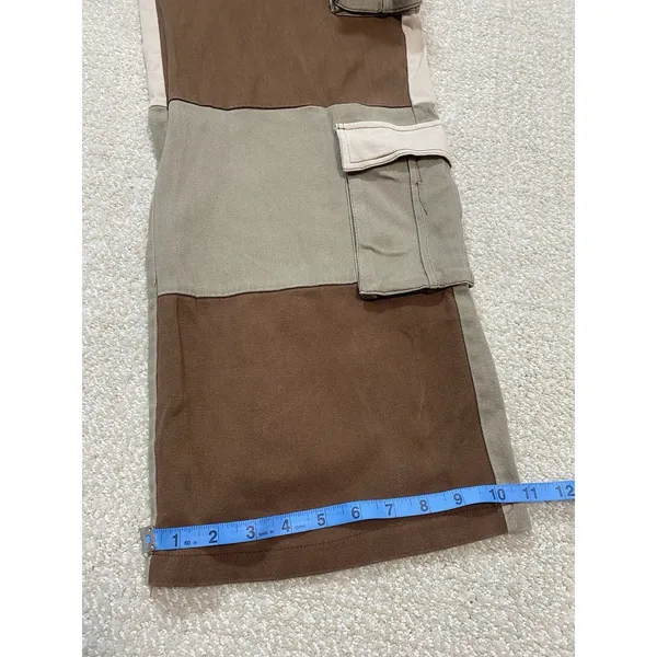 Hot & Delicious Patchwork Cargo Pants Brown Beige Olive Cotton Relaxed Women's M - Image 11