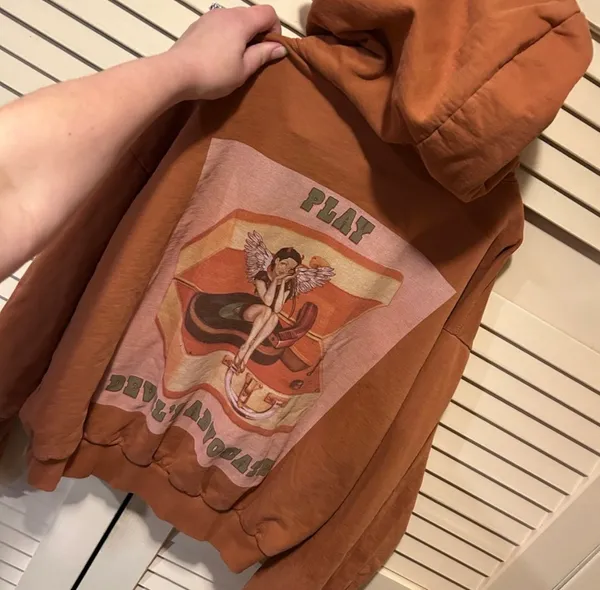 Boys Lie Play Devils Advocate Hoodie Oversized OSO Cropped Orange One Size - Image 2