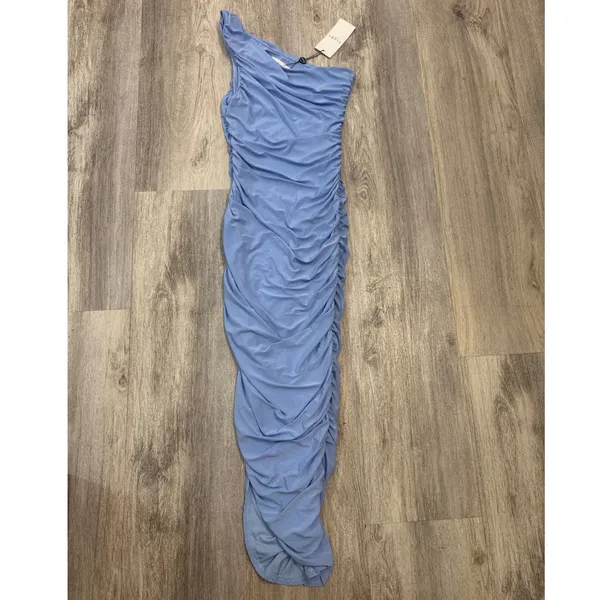 Club L London Dorit Ruched One Shoulder Maxi Dress Light Blue US 2 NWT‎ - Image 2