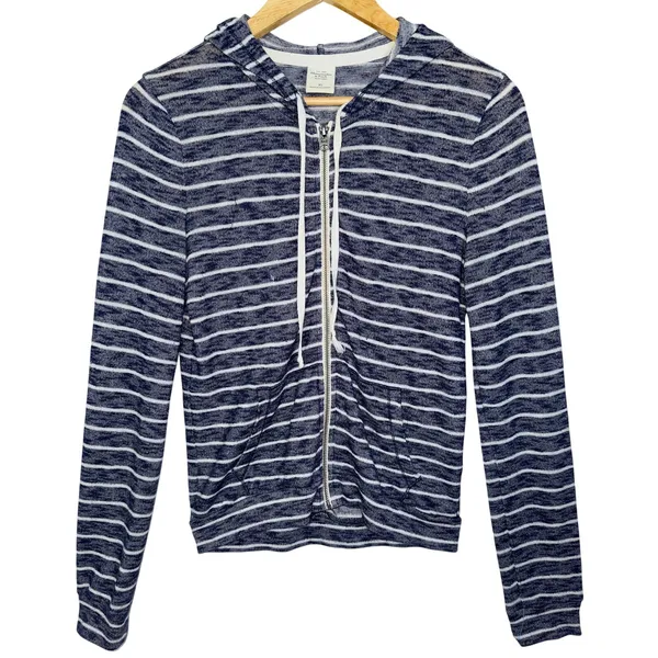 Abercrombie & Fitch Navy Blue White Striped Full Zip Up Long Sleeve Hoodie Sz XS - Image 2