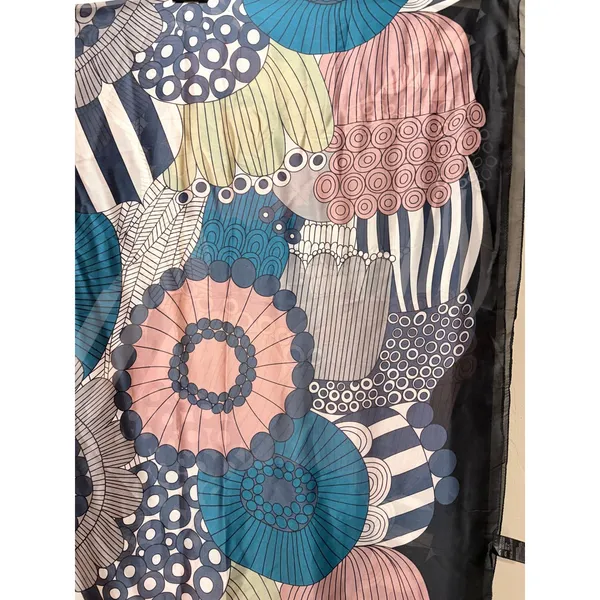 Silk Blend Square Scarf Teal Blue Pink Mod Floral Geometric Lightweight - Image 6