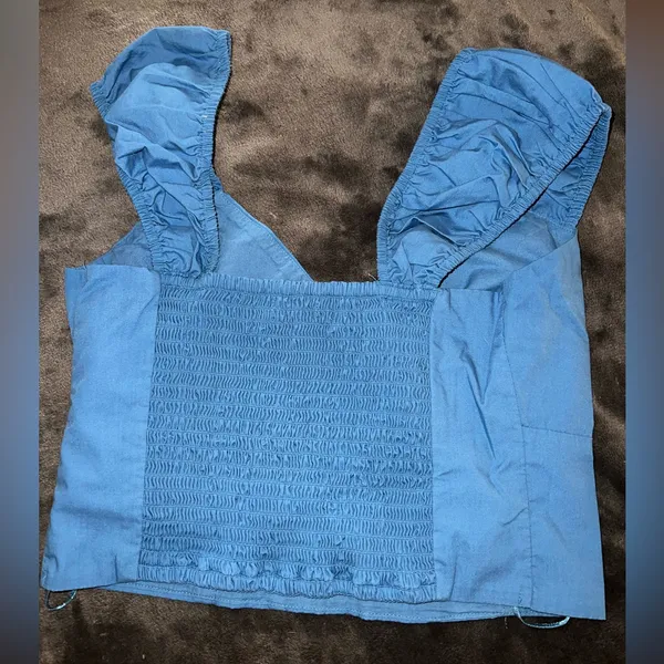 Abercrombie Cap Sleeve Poplin Top in Blue Size Small - Image 8