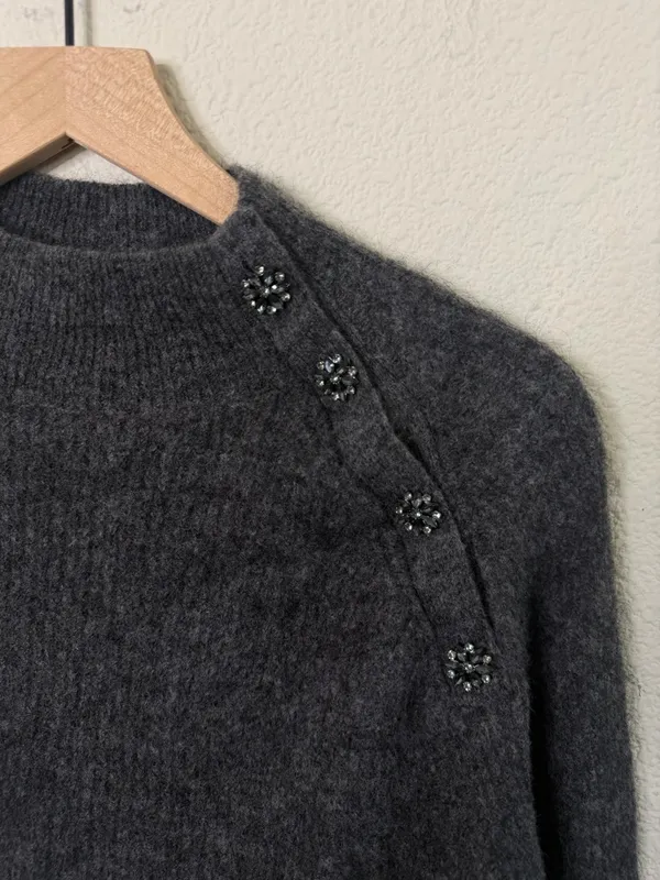 Sezane Trudy Sweater Mohair Wool Melange Gray Womens Size M - Image 5