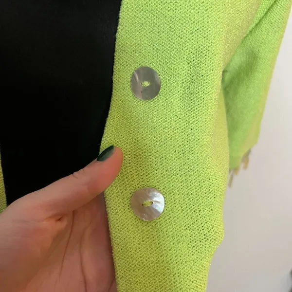 Vintage Liz Sheldon Ltd Lime Green‎ Skirt and Sweater Set w/ Jewel Tassel Detail - Image 8