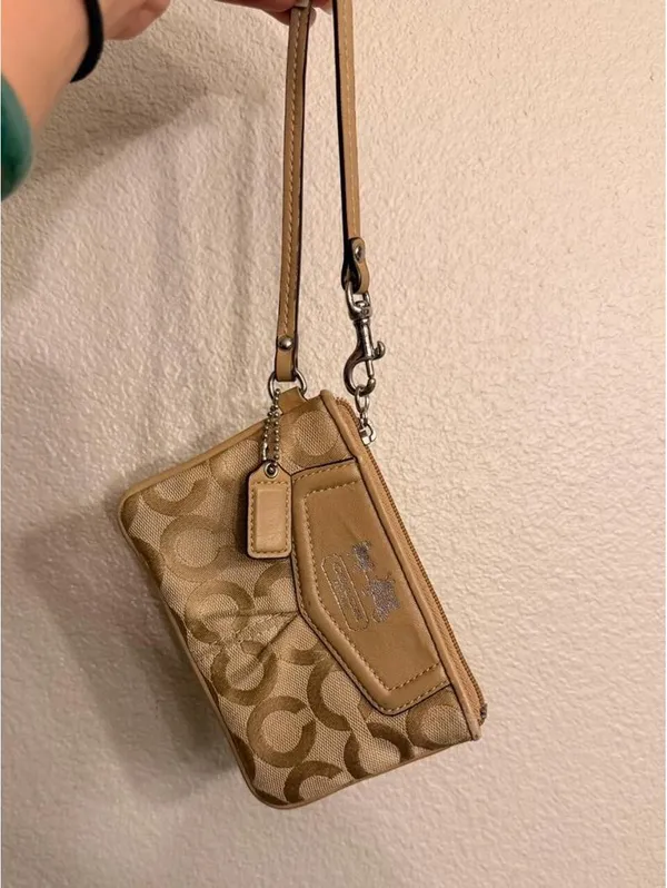 Vintage Tan Op Coach Wristlet - Image 3