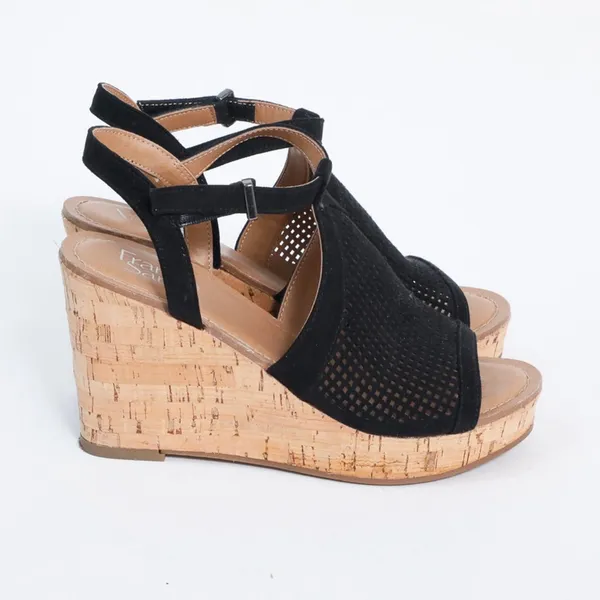 Franco Sarto Black Mesh Wedge Sandals Size 7.5 - Image 5