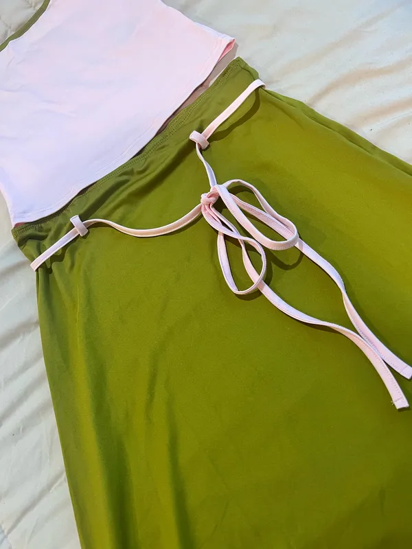 Olive Green Midi Skirt with Waist Tie - Image 5