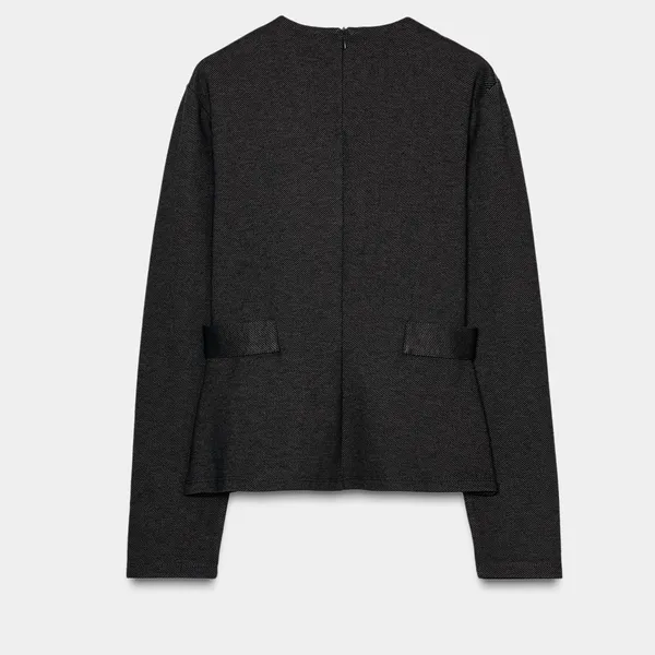 Zara NWT charcoal monk long sleeve gold button detail twill peplum top - Image 3