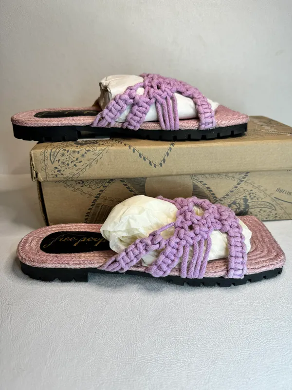 Free People Sandri Macrame Sandals Lavander casual classic summer beach vacation - Image 2