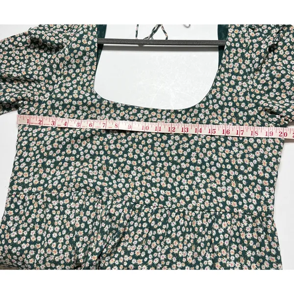 American Eagle Green Floral Babydoll Dress XL Scoop Back Tie Tassels - Image 7