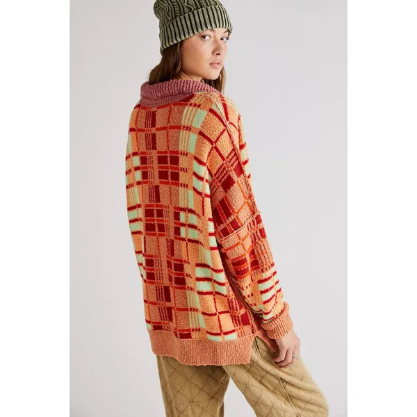 Free People Retro 70s Oversized Plaid Ruben Pullover Tunic Sweater Size Medium - Image 3
