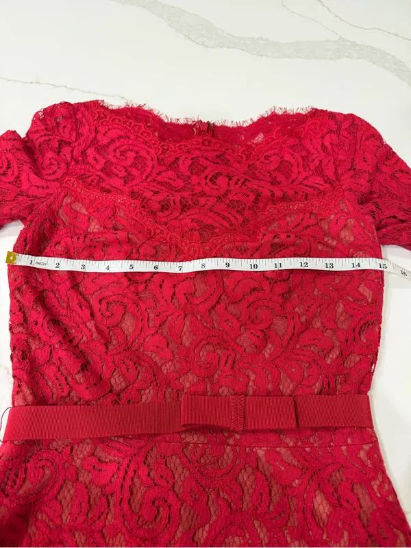 Tadashi Shoji Red Lace Maxi Dress with Three-Quarter Sleeves - Image 10