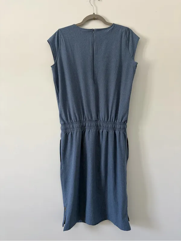 Albion Fit Cap Sleeve Chambray Going Places Athleisure Travel Casual Mini Dress M - Image 8