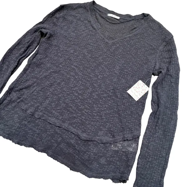 NWT Free People We The Free Slub Knit V-Neck Top M‎ Black Boho OB1075901 Grunge - Image 2