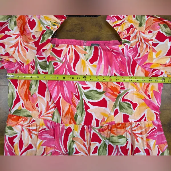 NWT Vince Camuto Size 22W Pink Multi Floral Print Puff Short Sleeve Midi Dress - Image 8