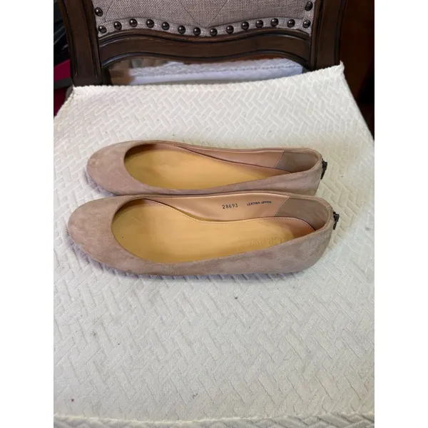 J.Crew Tan Suede Ballet Flats Back Zip Made in Italy 28693 Beige Round Toe 7.5 - Image 3