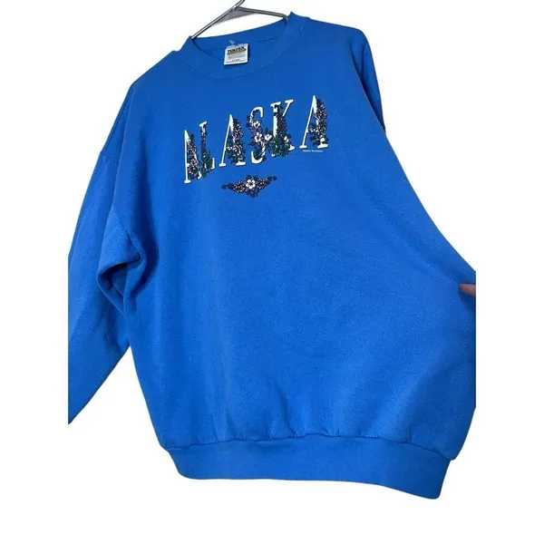 Vintage 90s Alaska Tultex Crewneck blue Sweatshirt Size XL‎ - Image 5