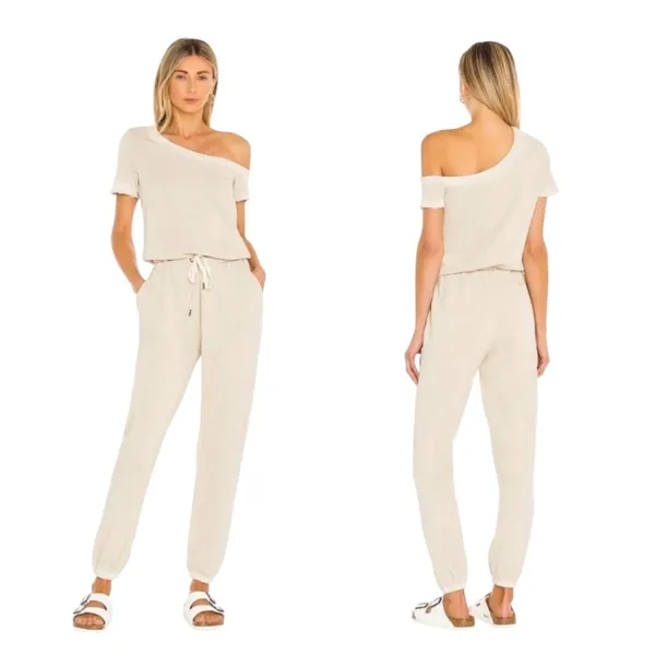 N: Philanthropy Womens‎ Queenie Small Beige Off-Shoulder Drawstring Jumpsuit - Image 2