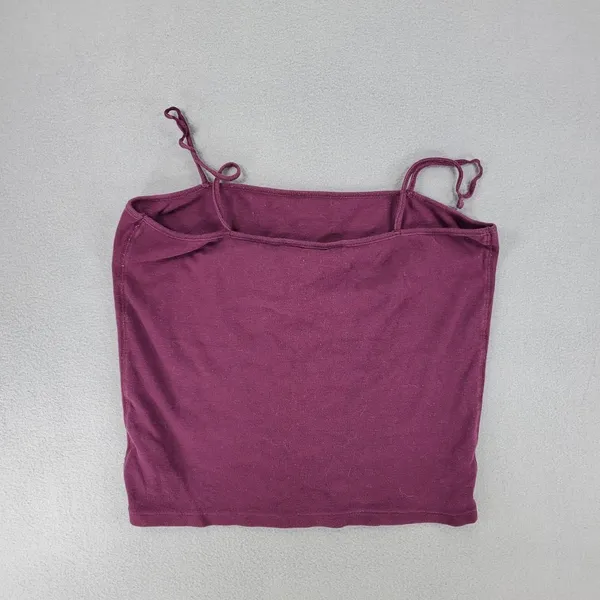Abercrombie & Fitch Cami Tank Top Women L Burgundy Solid Cotton Spaghetti Strap - Image 3