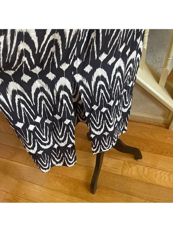 Zara Printed Midriff Cutout Brown Cream Ikat Tribal Puff Sleeve Maxi Dress Sz S - Image 11