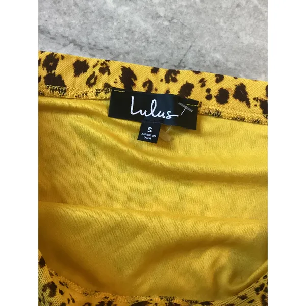 Lulus Yellow Leopard Print Mesh Ruffle Mini Skirt Small Animal Print Faux Wrap - Image 4