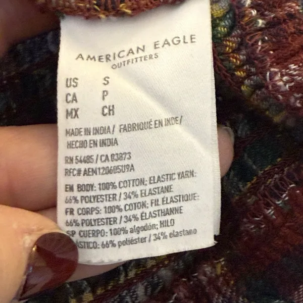 American Eagle Womens Plaid Square Neck Smocked Crop Top Small Holiday‎ Heritage - Image 10