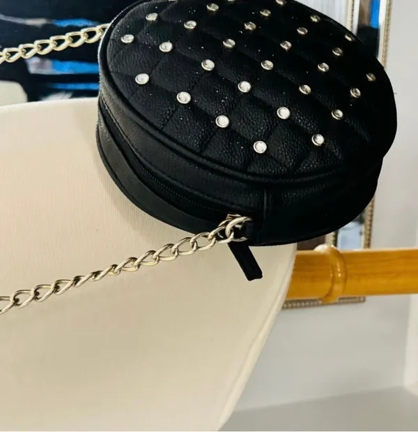Black Quilted Studded Crossbody Shoulder Bag - Image 4