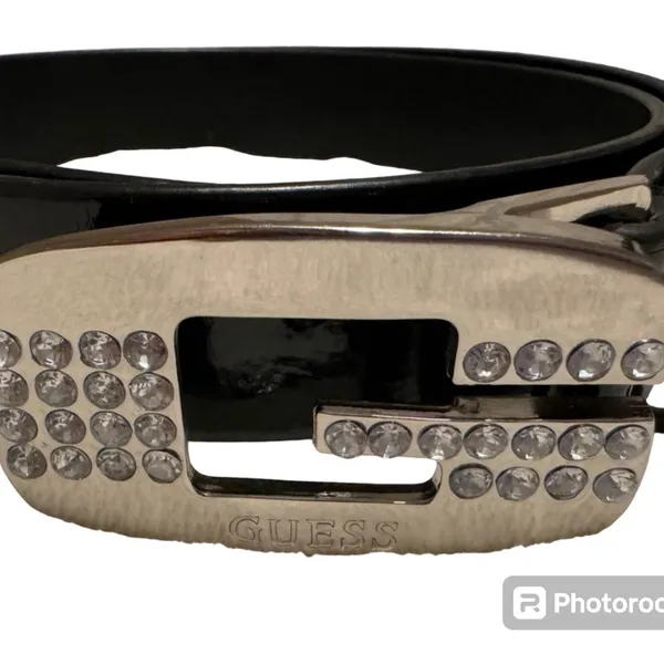 Guess Rhinestone signature black belt unisex 2X - Image 2
