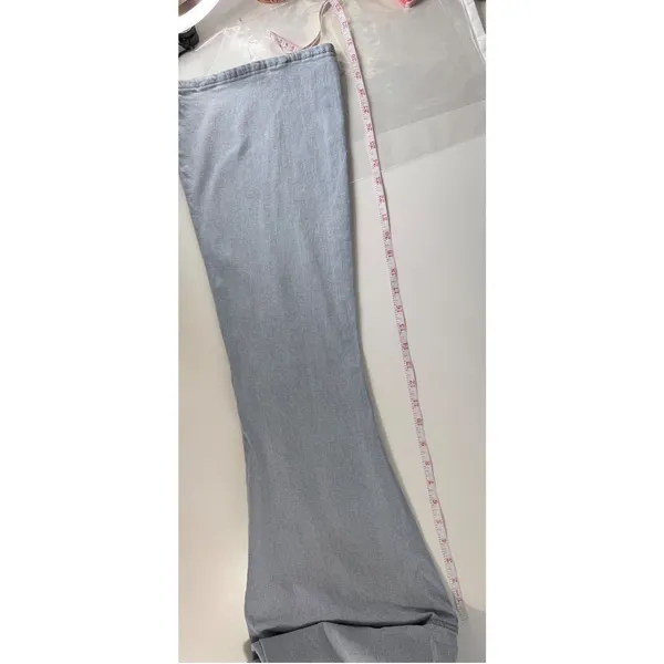 Express Flare Mid Rise Jeans Light Wash Distressed Rigid Front Stretch Back‎ 6 - Image 13