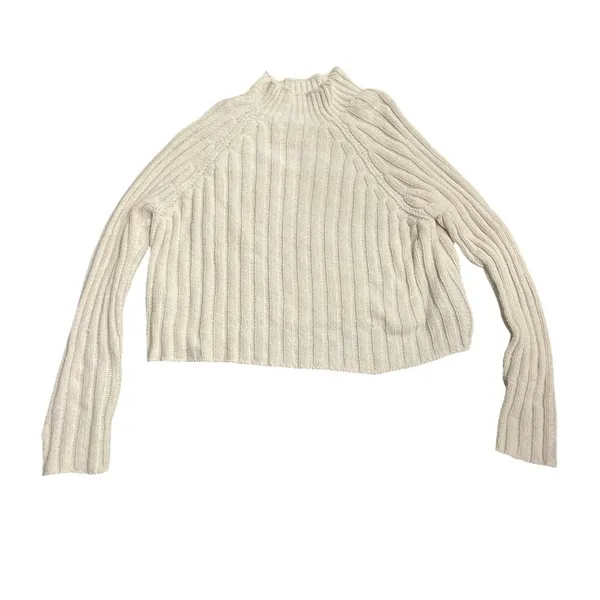 American Eagle Outfitters Oatmeal Chunky Cropped Mock Neck Sweater SZ XL Y2K - Image 3