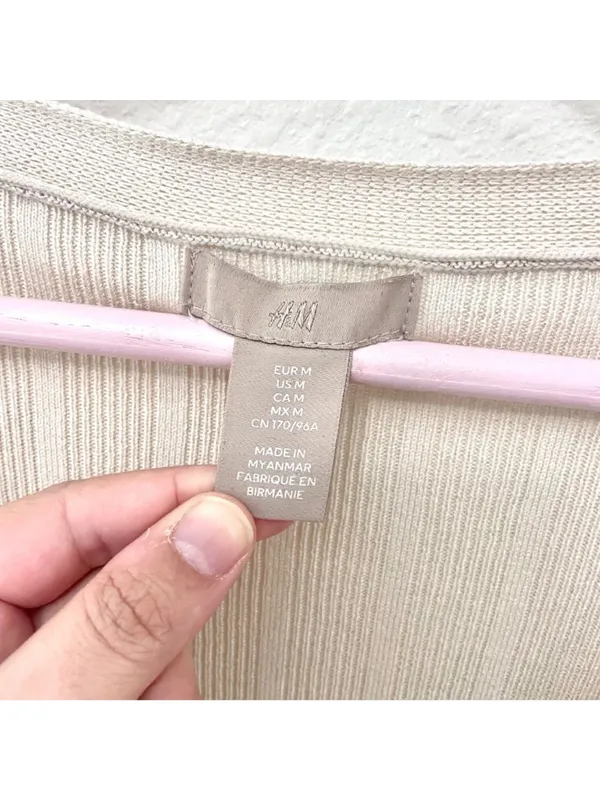 H&M Rib Knit Tan Cardigan Size M Long Sleeve Relaxed - Image 3